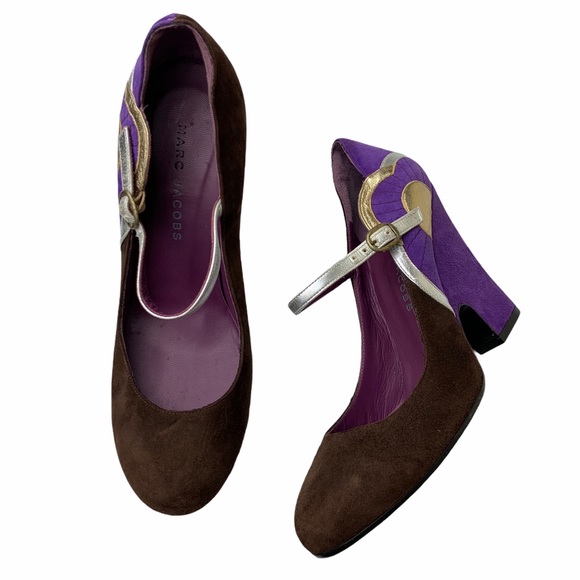 Marc Jacobs Purple Suede Mod Maryjane Wedge Heels - Picture 2 of 11